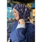 Sultan Eşarp Sultan Fresh Pamuk Eşarp - Çıtır Çiçek Deseni - SFE005-10 - Lacivert, Vizon