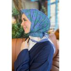 Sultan Eşarp Sultan Fresh Pamuk Eşarp - Yaprak Desen - SFE006-01 - İndigo, Yeşil