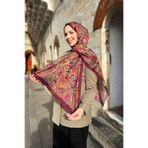 Sultan Soft Pamuk Şal - Retro Desen - SLT3078-21 - Yeşil, Mürdüm, Turuncu