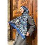 Sultan Soft Pamuk Şal - Şal Desen - SLT3079-01 - Lacivert, Yeşil, Turuncu