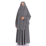Sultanbaş Krep Peçeli Bitişik Çarşaf Tesettür (Gri, 3)