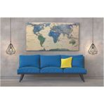 Sulu Boya Desenli Kanvas Dünya Haritası Tablo - Yüksek Kalite – Tek Parça – Şık ve Kolay Montaj 110X60CM - Ekru