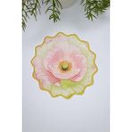 Sulu Boya Pembe Yeşil Gül Desenli Fincan Uyumlu Nakışlı Kokteyl Peçetesi 1 Adet - Renkli - 15 x 15 cm