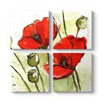 Suluboya Gelincik Tablosu 83 x 83-4 Parçalı