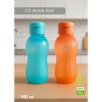 Suluk 2'li Set Su Şişesi Bpa Free Okul Suluğu Pp-5 Suluk Spor Okul Ofis Suluğu Mavi-Turuncu 900 ml - Çok Renkli