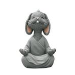 Sume Dekoratif Yoga Yapan Tavşan Biblo Meditasyon Büyük Boy Tavşan Heykeli Ev Dekoru 18x11.5 Cm Gri