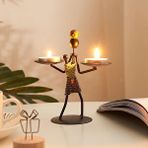 Sume Kadın Figürlü Metal Ferforje Tealight Mumluk Ev Dekoru Süs Siyah
