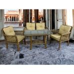 Sümer Rattan Bahçe Balkon Oturma Takımı – 4 Kişilik, Minderli, Metal Gövdeli, Orta Sehpa Dahil - Dikdörtgen - 2Li
