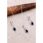 Sümer Telkari Gümüş Elişi Safir Set 925 Ayar Zirkon Taşlı Modern Tasarım - Lacivert