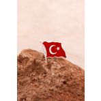 Sümer Telkari Türk Bayrağı Mineli Gümüş Rozet 34