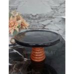 Sümeyra Marble Art Ahşap Ayaklı Siyah Mermer Tepsi - 25 cm