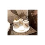 Sümeyra Marble Art Beyaz Mermer Banyo Seti 5 Parça Gold Yaprak Detaylı