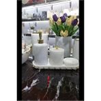 Sümeyra Marble Art Brillant White - Doğal Beyaz Mermer Banyo Seti | Gold | 8li |
