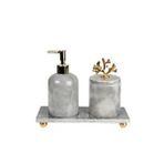Sümeyra Marble Art Dekoratif Doğal Gri Mermer Banyo Seti Gold Mercan Detaylı 3lü Banyo Takımı