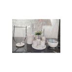 Sümeyra Marble Art DOĞAL BEYAZ MERMER BANYO SETİ-10 PARÇA - GÜMÜŞ CAM DETAYLI