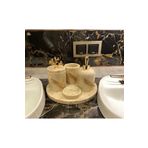 Sümeyra Marble Art PERLA- DOĞAL BEJ MERMER BANYO SETİ- 5 PARÇA- GOLD YAPRAK DETAYLI