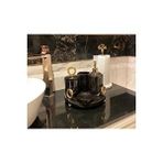 Sümeyra Marble Art Sapphire Black - Doğal Siyah Mermer Banyo Seti | 5li | Boncuk Ayaklı | Gold Halkalı |