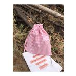 Sumicorn Design Mini Pembe Pötikareli Çevre Dostu Keten Büzgülü Ipli Düzenleyici Kese,hediye Kesesi,makyaj Çantası