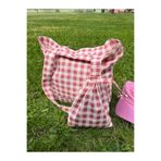 Sumicorn Design Pembe Pötikareli Tote Bez Çanta ve Kese Seti,Cepli Keten Kol Ve Omuz Çantası,Alışveriş Çantası