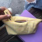 Sumicorn Design Sarı Pötikareli Yıkanabilir Fermuarlı Tek Gözlü Bez Kalemlik Kalem Kutusu Cüzdan Makyaj Çantası