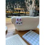 Sumicorn Design Sevimli Tavşan Peluş Yıkanabilir Fermuarlı Pötikare Astarlı Bez Kalemlik Kalem Kutusu Makyaj Çantası - Açık Pembe
