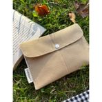 Sumicorn Design Soft Keten Yıkanabilir Çıtçıt Detaylı Ped Çantası, Mini Cüzdan, Çanta Içi Düzenleyici - Bej