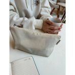 Sumicorn Design Soft Krem Yıkanabilir Fermuarlı Tek Gözlü Bez Kalemlik Kalem Kutusu Cüzdan Makyaj Çantası - Açık Krem