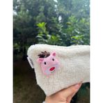 Sumicorn Design Yılbaşı Geyik Peluş Yıkanabilir Fermuarlı Kareli Astarlı Kalemlik Kalem Kutusu Cüzdan Makyaj Çantası - Pembe