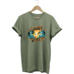 Summer Vibes Baskılı Yazlık Tatil Deniz %100 Pamuk Regular Fit Bisiklet Yaka T-Shirt - XL - Haki