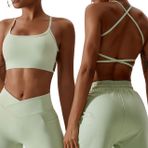 Sumvov Spor sütyeni, sırtı açık, kadınlar için, dolgulu, çapraz sırt, askısız, spor sutyen, spagetti askılı sırt, çapraz destekli sütyen, yoga, fitness için, Yeşil., L