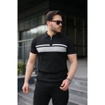 Sun & North Sun&north Erkek Örgü Desenli Renkli Kısa Kollu Triko Tişört - Siyah