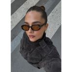 SUN PEARL Luanda Oval Güneş Gözlüğü Kadın Siyah Kemik Çerçeve Amber Kahverengi Cam UV400