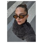 SUN PEARL Luanda Oval Güneş Gözlüğü Kadın Siyah Kemik Çerçeve Amber Kahverengi Cam UV400
