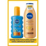 Sun SPF50 Güneş Koruyucu Bronzlaştırıcı Vücut Spreyi 200ML ve Sıkılaştırıcı Bronzluk Losyonu 250ML