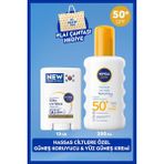 SUN SPF50 Hassas Güneş Koruyucu Vücut Spreyi 200ml ve Kore Stick Yüz Kremi, Plaj Çantası Hediye