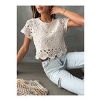 SUN STYLE Astarlı Yuvarlak Yaka Ajurlu Dantel Örgü Bluz