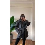 Sun Style Koyu Gri Uzun Apoletli Kuşalı & Cepli Kaşe Kaban -Astarlı & Gramajlı - Standart - Antrasit