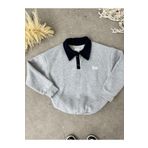 Sun Victoria Unisex Gri Polo Yaka Oversize 3 İplik Şardonlu Sweatshirt