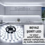 SUNBOX Şerit Led Mutfak Dolabı Tezgah Üstü TV arkası Tam Set Adaptörlü Butonlu 5 Metre Beyaz ışık - 6500K - Beyaz Işık