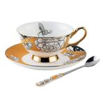 SUNESA Kahve Fincanı 6.8oz Golden Flowers and Butterflies Fine Bone China Coffee Cup Porcelain Tea Cup and Saucer Set kahve kupası