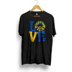 Sunflower Ukraine Love Peace - Ukrayna Bayrağı Baskılı Tişört - Siyah - XL