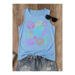 SUNFREE SUMMER NEON DENİZ KABUĞU Baskılı Yazlık Kolsuz Bisiklet Yaka Kadın Tshirt