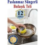 Süngerli Bulaşık Teli Ovma Teli 12 Adet Süngerli Toptel Sürtme Teli Lavabo Mutfak Banyo Temizlik Teli Sert Yüzey