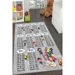 Süngersan Yıkanabilir Kaymaz Taban Eğitici Çarpım Tablolu Çocuk Halısı Oyun Halısı - 100 x 400 cm - Gri - Bej