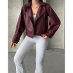 Suni Deri Balon Kol Biker Ceket - Bordo