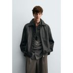Suni Deri Bomber Erkek Ceket - Siyah - XL