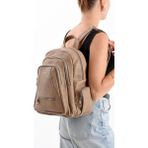 Suni Deri Kadın Sırt Çantası 35*25 cm Mega Bag Günlük Kullanıma Uygun Çok Cepli Içi Astarlı - 35 x 25 cm - Vizon