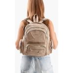 Suni Deri Kadın Sırt Çantası 38*28 cm Mega Bag Günlük Kullanıma Uygun Çok Cepli Içi Astarlı - 38 x 28 cm - Krem