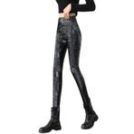 Suni Deri Legging Pantolon Streç Sıkı Yüksek Bel Kadife Sokak Trendy Pu Tayt, siyah, XL-XXL