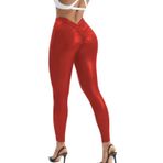 Suni Deri Tayt, Arkası Büzgülü, Normal Lastik Bel, Siyah,Kırmızı ve 2 'li Set Seçenekleri,Fitness,Spor,Yogo (Kırmızı, M)